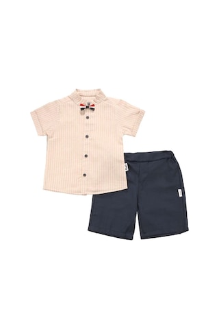 Papyonlu Çizgili Gömlekli Takım Bipamuk 001