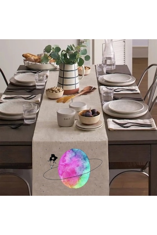 Satürn Galaxsideki Kız Runner, Runer, Masa Örtüsü, Sofranıza Zarafet Katın Runner, Masa Örtüsü Krem