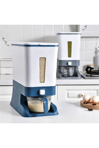 Xurunkeji Pres Tipi Pirinç Dağıtıcı Kapalı Tahıl Kabı Depolama Ev Tipi Tahıl Pirinç Kutusu Dağıtıcı Kova Pirinç Konserveleri 10kg-a Gri Ve Beyaz