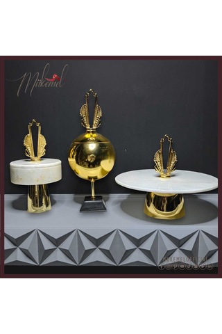 Şık Mermer Ve Altın Dekoratif Pasta Standları & Küre Süs Seti