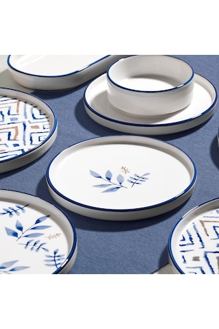 Nehir Blue Orange 6 Kişilik 13 Parça Seramik Kahvaltı Takımı Beyaz - Mavi