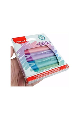 Maped Fosforlu Kalem Glitter Pastel Kesik Uçlu 1-5mm 4 Renk Fosforlu İşaretleme Kalemi Çok Renkli