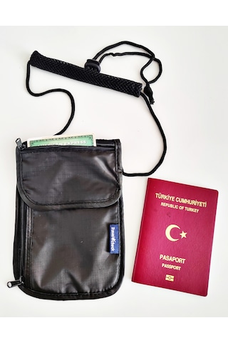 Travel Check Seyahat Güvenlik Boyun Para Çantası Kesesi Siyah