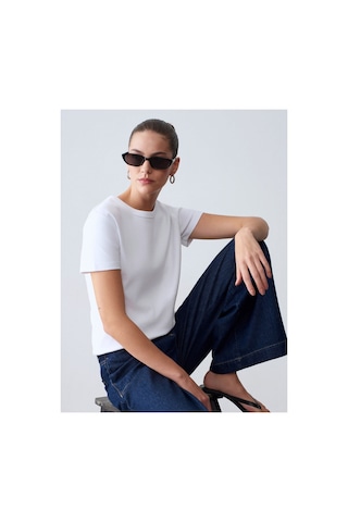 Dilvin 32779 Bisiklet Yaka T-shirt-beyaz-16479
