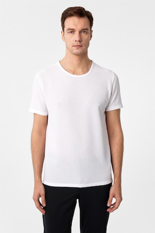 Süvari Beyaz Slim Fit Armürlü Bisiklet Yaka Tişört-37259 Beyaz