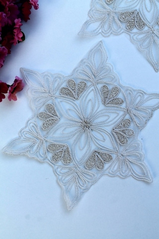 6 Adet Yıldız Motifli Krem Gold Simli Bardak Altlığı & Kokteyl Beyaz