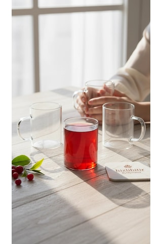 Bymyhand Borosilikat Isıya Ateşe Dayanıklı Termisil Kulplu Çay Bardağı Kahve Bardağı 3'lü Set 200 Ml Şeffaf