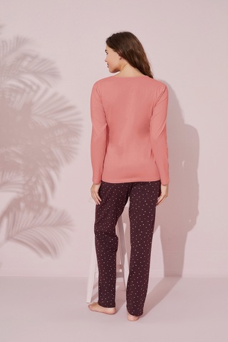 Siyah İnci Pamuklu Örme Pijama Takım 24241103 Koyu Somon