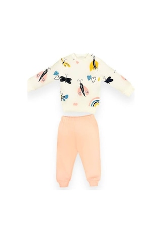 Cantoy Kız Bebek Kelebek Desenli Pamuklu Eşofman Takım-15110 Pudra