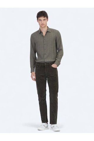 Kip Haki Fitilli Dokuma Slim Fit Kadife Casual Pamuk Karışımlı Pantolon Haki