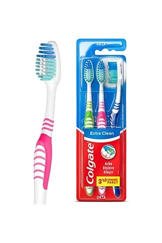 Extra Clean Dil Temizleyicili Arka Dişlere Uzanan Orta Diş Fırçası 3&apos Lü Ekonomik Paket Açık Ahşap