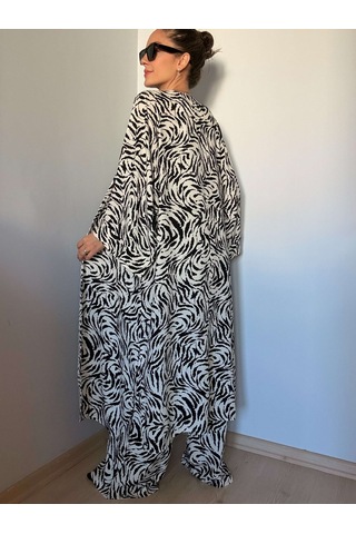 Ali Butik Zebra Desenli Kimono Pantolon Takım Zebra