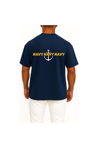 Bahriyeli Collection Oversize Chest Trio Navy Anchor Göğüs Ve Sırt Baskılı Unisex T-shirt Lacivert