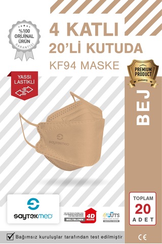 Kf94 Kore Tipi, 4 Katlı, Bej Maske, Uv Steril 1 Kutu/ 20 Adet