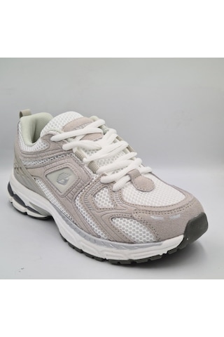 Greyder 59217 Beyaz Süet - Gümüş Renk Deri Kadın Sneaker Spor Ayakkabı Beyaz - Gümüş