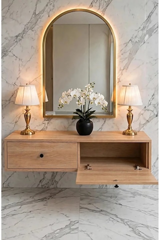 Modern Mdf Beyaz 2 Kapaklı Makyaj Masası - Dresuar Safir Meşe