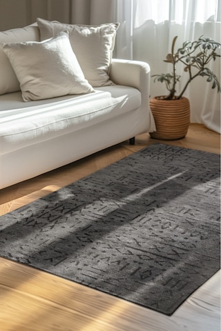 Venüs Yumuşak Pamuk Dokuma Kilim Kaymaz Tabanlı Antrasit Iskandinav Halı Salon Ve Mutfak Halısı Antrasit