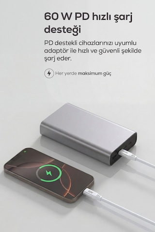 Type-c To Type-c Hızlı Şarj Kablosu 60w Pd, Ultra Esnek Silikon, 480mbps, 1.2m Beyaz-v0201015