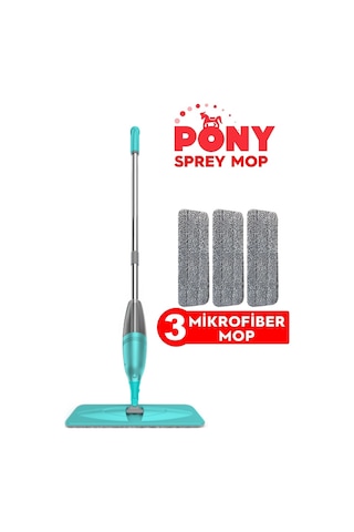 Pony Sprey Mop Yeşil + Mikrofiber Mop 3'lü
