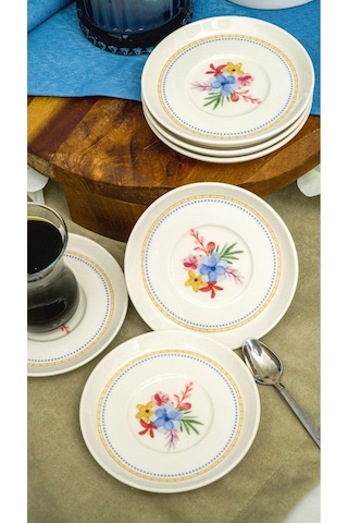 Dalya Porselen Çay Tabağı 6'lı 13cm Kırık Beyaz