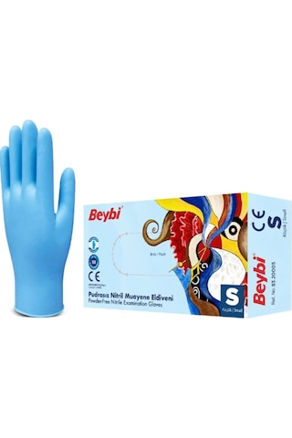 Beybi Mavi Pudrasız Nitril Eldiven S 20 x 100'lü