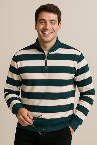 We&me Regular Fit Yarım Fermuarlı Dik Yaka Bloklu Basic Sweatshirt Çok Renkli