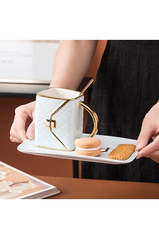 Novahub Şık Seramik Kahve Fincanı - Altın Kenarlı, 310ml Mavi MAvi