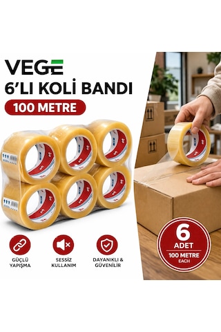 Vege Fil - Vege Aslan 6 Lı Koli Bandı 100 Metre Şeffaf Güçlü Yapışkan Paketleme Bandı