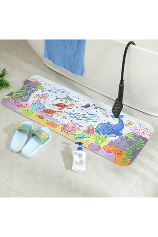 Leezsing Çocuklar İçin Pvc Deniz Altı Desenli Büyük Boy Banyo Matı, Kaymaz Ve Drenaj Delikli Çok Renkli