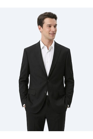 Kip Siyah Mikro Regular Fit Yün Karışımlı Takım Elbise