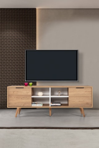 3621 Sina 160 Cm Ahşap Ayaklı , Metal Kulplu Tv Ünitesi , Sepet - Beyaz , Tv Sehpası , Salon Diğer