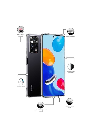 Xiaomi Redmi Note 11 Kılıf Kamera Korumalı Tıpalı Şeffaf Silikon Kapak