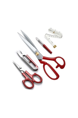 Kırmızı Saplı Profesyonel Paslanmaz Çelik Terzi Makası Set 10 Inç - 25CM Uzunluk