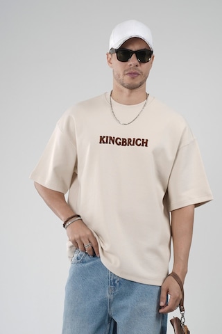 King-Brich Oversize Kalıp Kingbrich Baskılı Tişört Bej