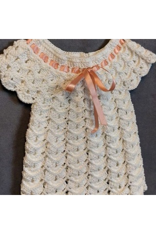 Uretti - Talia 8659 2040 El Örgüsü Koton İp Kız Çocuk Beyaz Elbise - 6 / 9 Ay Beyaz