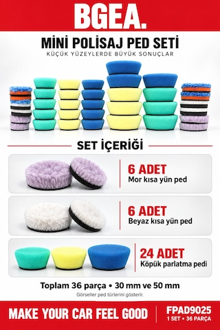 Bgea 36 Parça Mini Polisaj Sünger Ve Yün Ped Seti 30 Mm 50 Mm