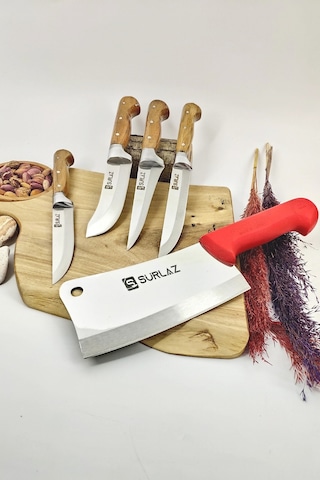 Sürmene 5'li Pro Mutfak Bıçak Seti Kahverengi - Kırmızı