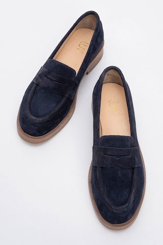 Luvishoes Luvi Shoes Pline Lacivert Süet Hakiki Deri Kadın Loafer Ayakkabı Lacivert