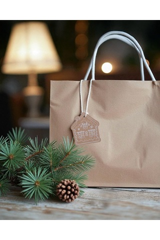 Yılbaşı, Gingerbread Ev Tasarımlı Hediye Etiket & 10m Jüt İp Seti