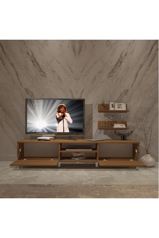 Decoraktiv Eko 4 Mdf Dvd Krom Ayaklı Tv Ünitesi Tv Sehpası Ceviz