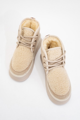 Luvishoes Luvi Shoes Tyson Bej Süet Kürklü Kalın Taban Bağcıklı Kadın Spor Bot Bej Süet