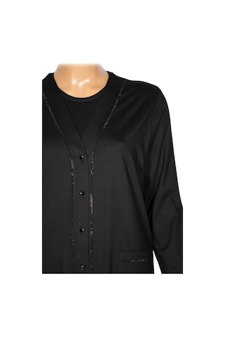 Hesna Kadın Umut Battal Beden Beş Düğmeli Cepli Penye Siyah Ceket Siyah