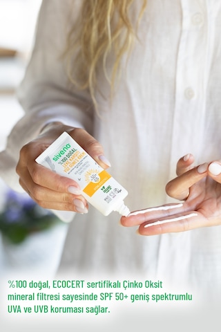 Siveno %100 Doğal Yüz Güneş Kremi Leke Karşıtı Aydınlatıcı Çinko Mineral Filtre UVA UVB SPF 50+ 30 ML