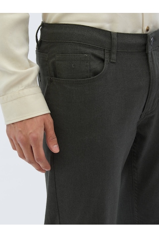 Kip Haki Dokuma Slim Fit Casual Pamuk Karışımlı Pantolon 406629 Haki