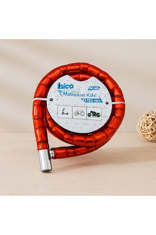Tüp Anahtarlı Çelik Spiral Kilit 22mm X 150cm Kırmızı