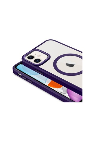 Zore Apple Uyumlu iPhone 11 Kılıf Wireless Şarj Özellikli Krom Magsafe Silikon Kapak - Derin M Derin Mor