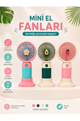 Meyve Figürlü Mini El Fanı 3 Renk Seçeneği Yeşil