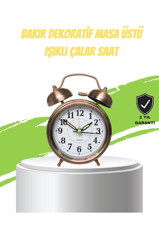 Nostaljik Bronz Metal Alarmlı Masa Saati Büyük Boy Dekoratif Ve Şık Tasarım Gri - Siyah