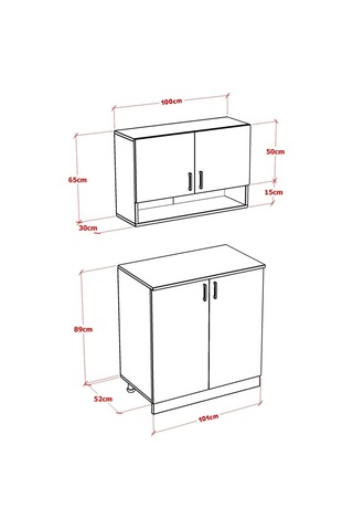 Lidya Mini Mutfak Dolabı Alt Üst Modül 100 CM Tezgal Dahil Beyaz