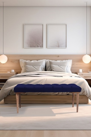 Gazzini Classic Retro Gürgen Ayak Chester Model Kapitoneli Mavi Puf Bench - Ceviz Ayak